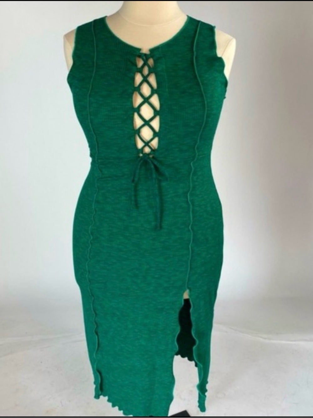 wild fable Green Lace-Up Midi Bodycon Dress